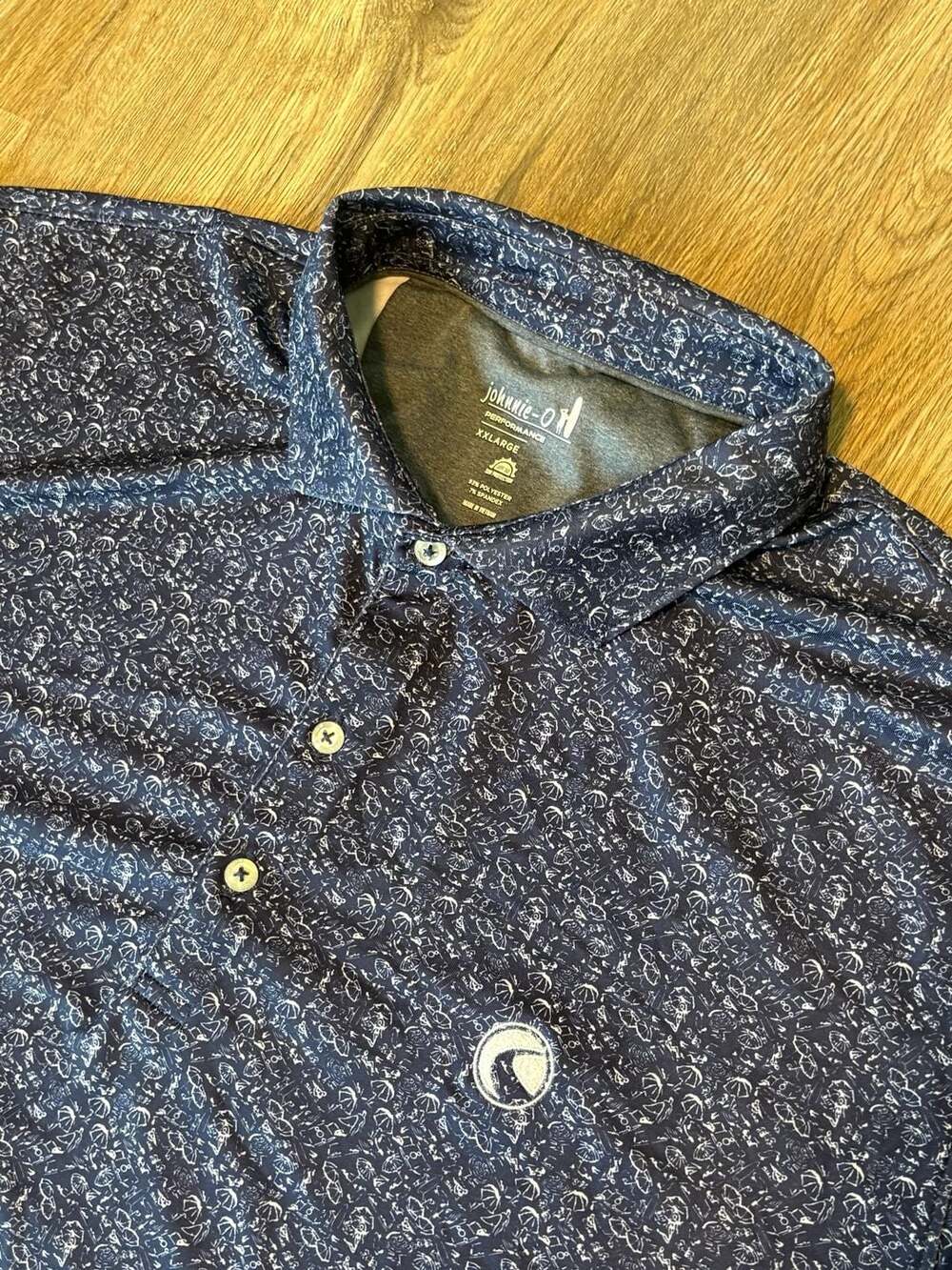 johnnie-O Flood Paint Solutions Performance Golf Polo Navy Blue Allover Print